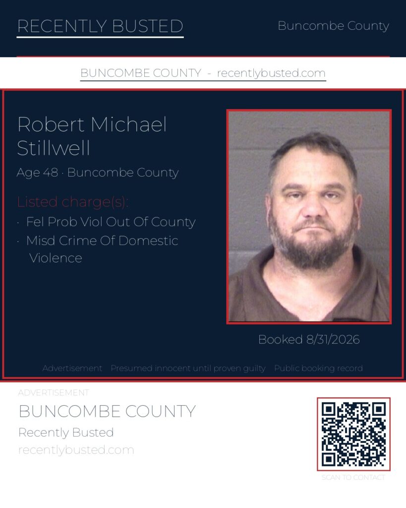 ROBERT MICHAEL STILLWELL — arrest record card, Buncombe County, North Carolina
