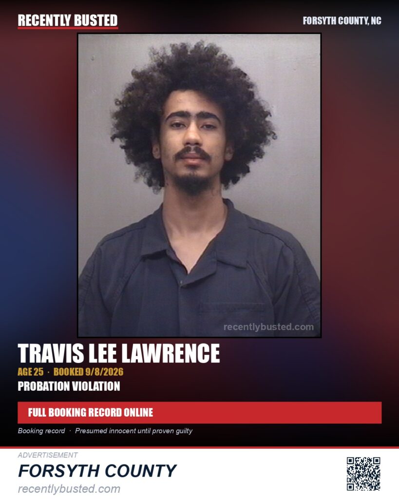 TRAVIS LEE LAWRENCE — arrest record card, Forsyth County, North Carolina