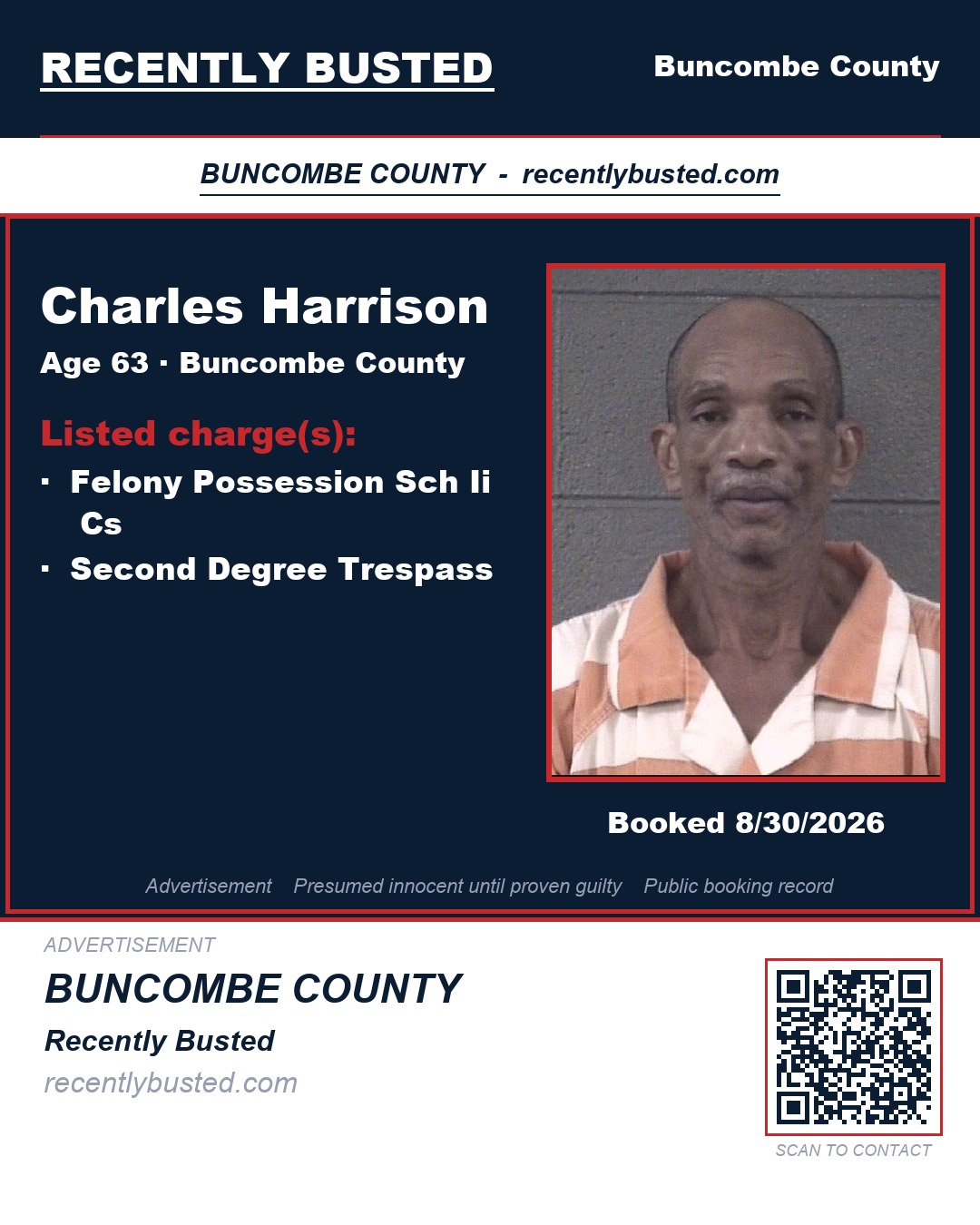 CHARLES HARRISON — arrest record card, Buncombe County, North Carolina