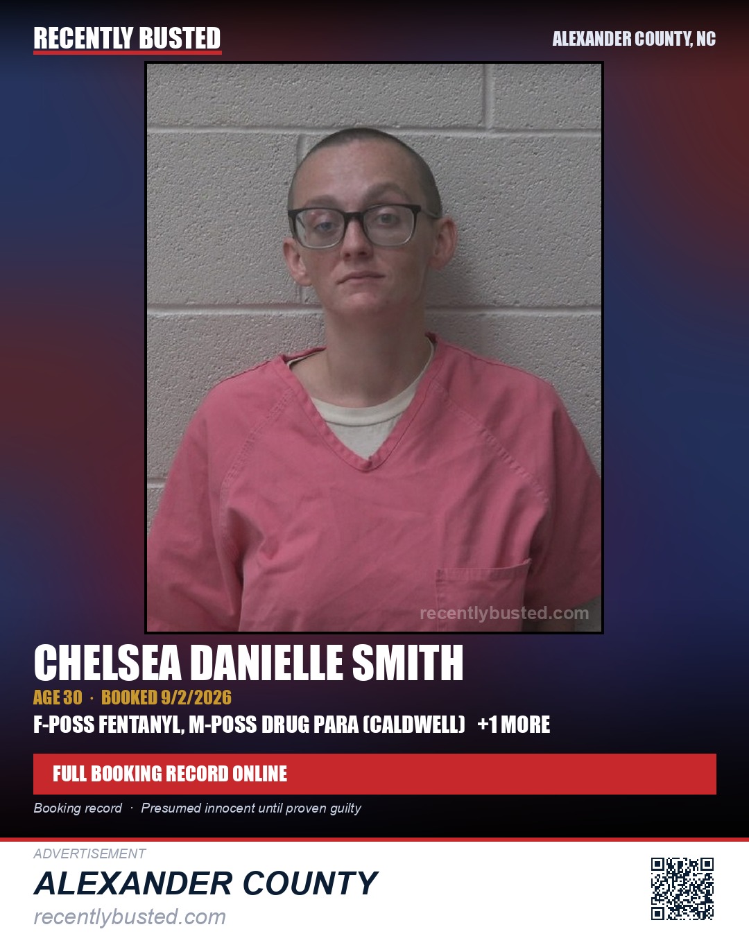 CHELSEA DANIELLE SMITH — arrest record card, Alexander County, North Carolina