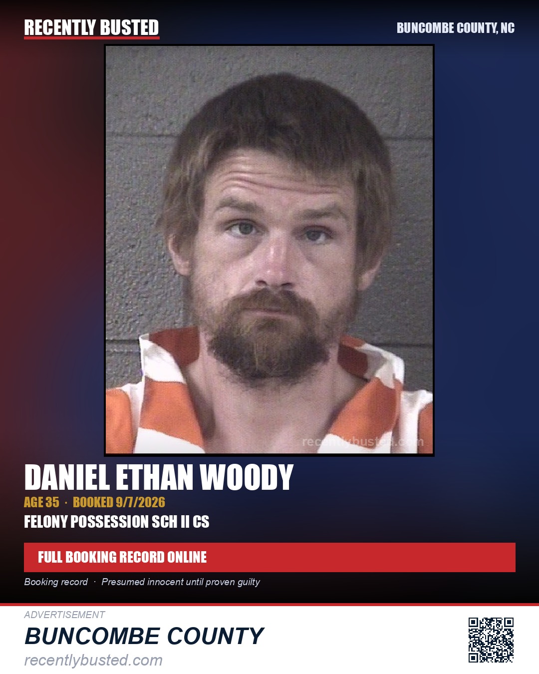DANIEL ETHAN WOODY — arrest record card, Buncombe County, North Carolina