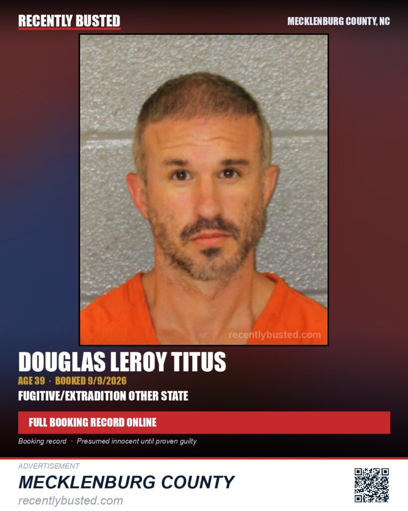 DOUGLAS LEROY TITUS — arrest record card, Mecklenburg County, North Carolina