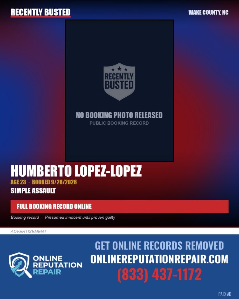 HUMBERTO LOPEZ-LOPEZ — arrest record card, Wake County, North Carolina