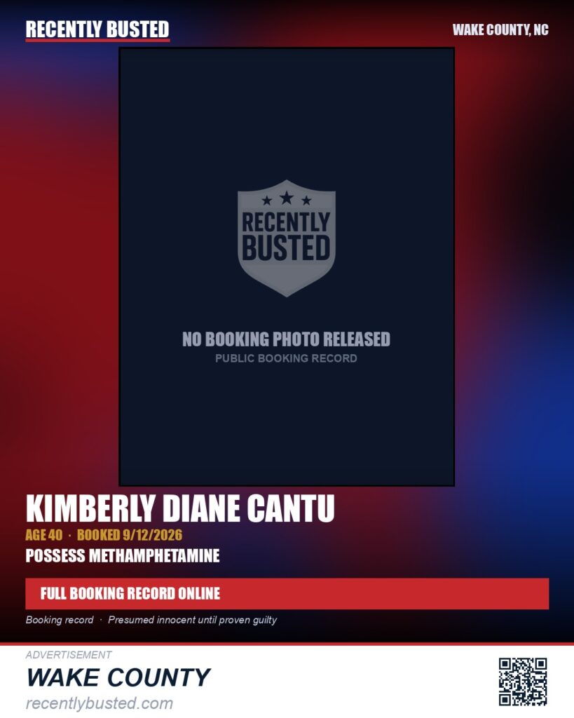 KIMBERLY DIANE CANTU — arrest record card, Wake County, North Carolina