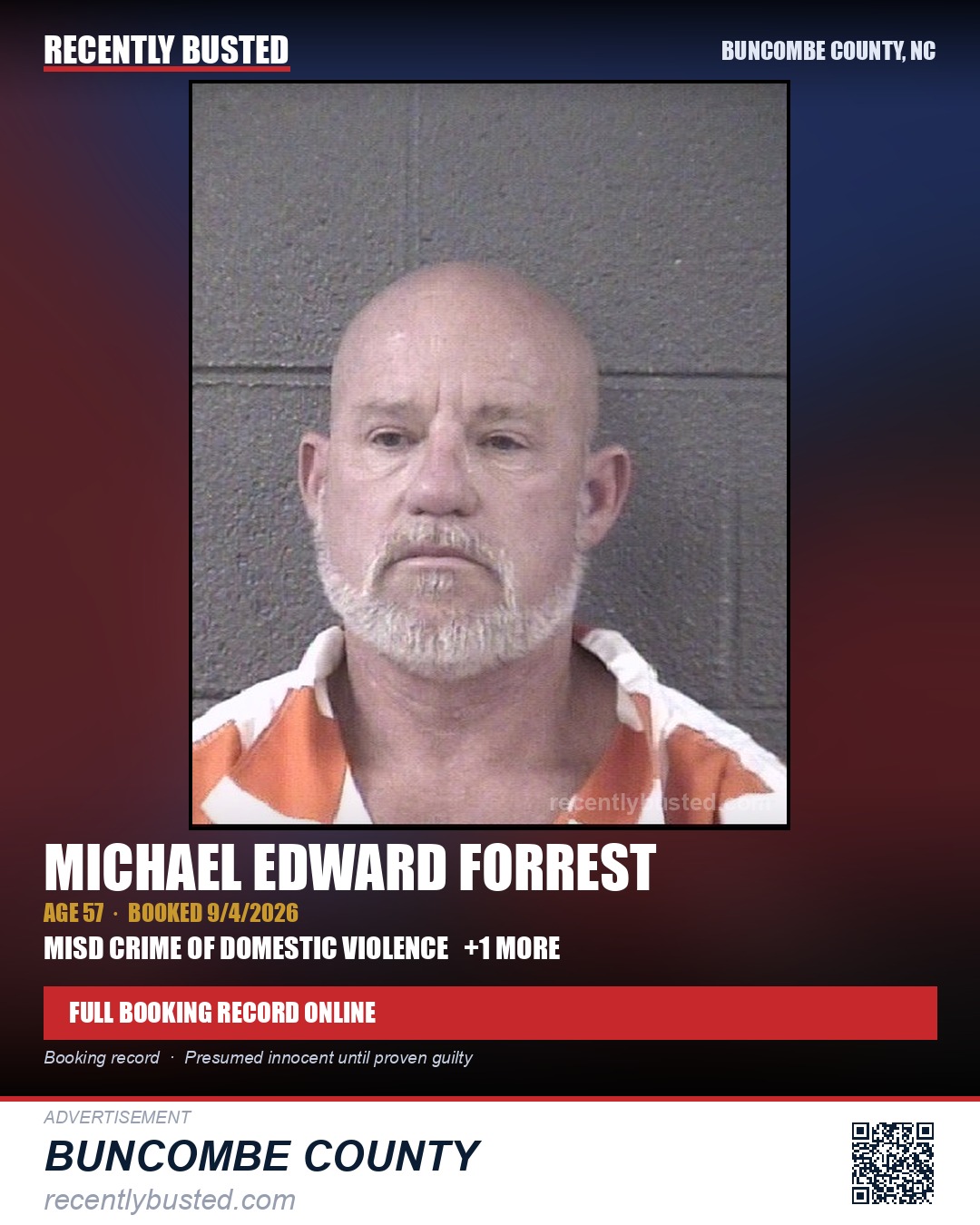 MICHAEL EDWARD FORREST — arrest record card, Buncombe County, North Carolina