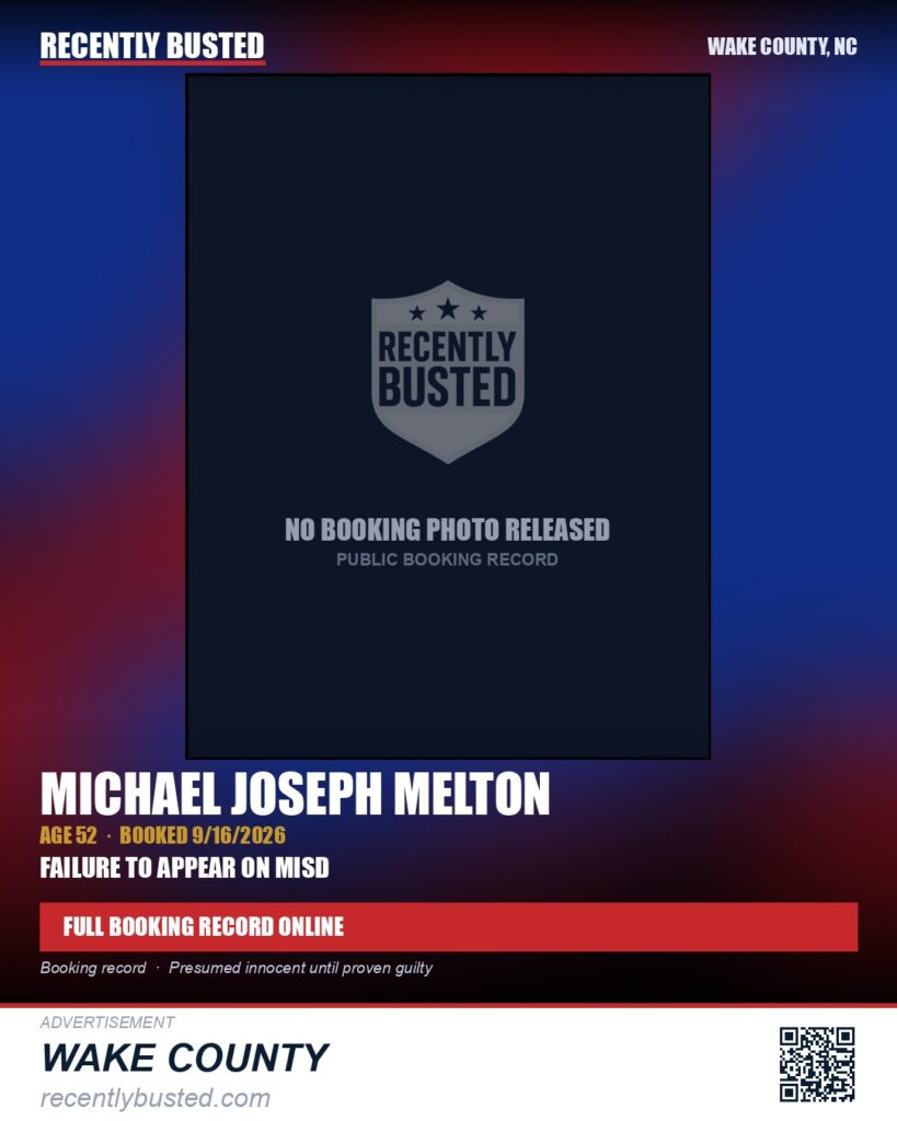 MICHAEL JOSEPH MELTON — arrest record card, Wake County, North Carolina