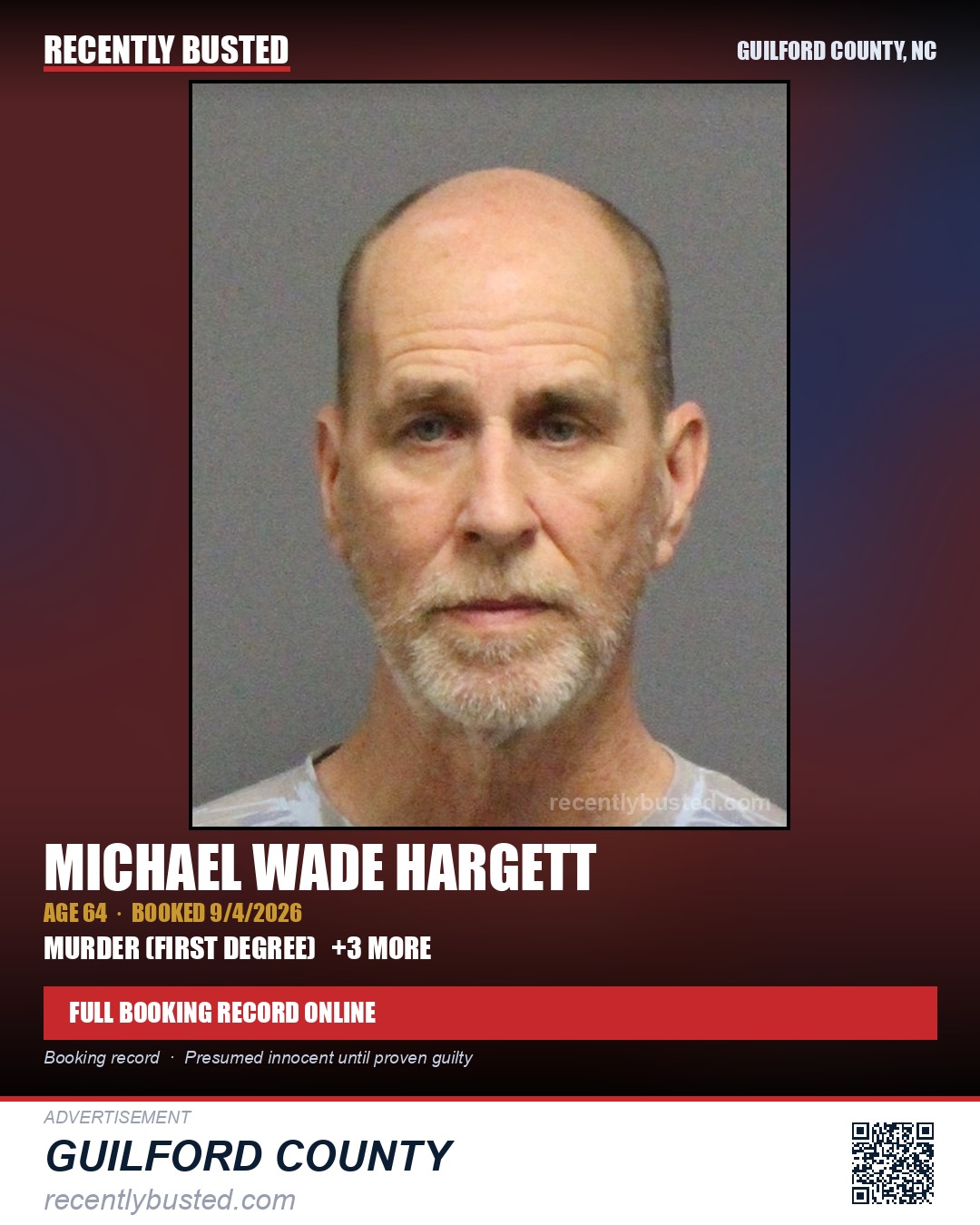 MICHAEL WADE HARGETT — arrest record card, Guilford County, North Carolina