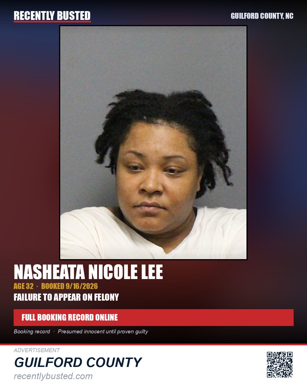 NASHEATA NICOLE LEE — arrest record card, Guilford County, North Carolina