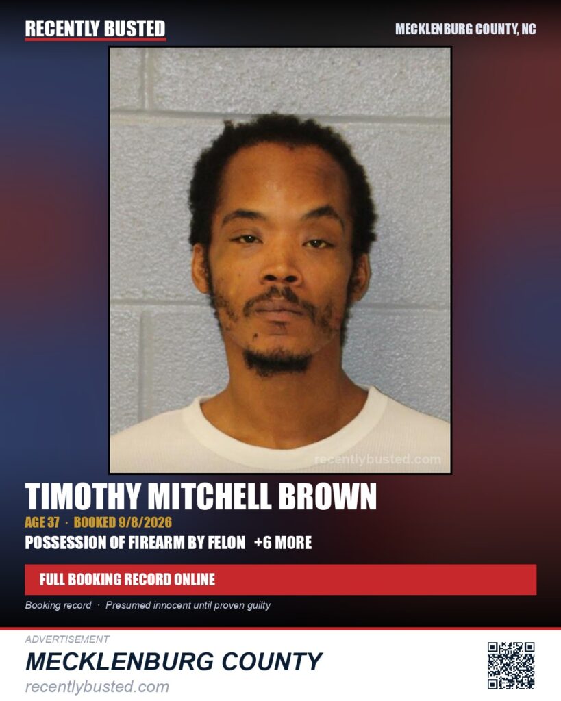 TIMOTHY MITCHELL BROWN — arrest record card, Mecklenburg County, North Carolina