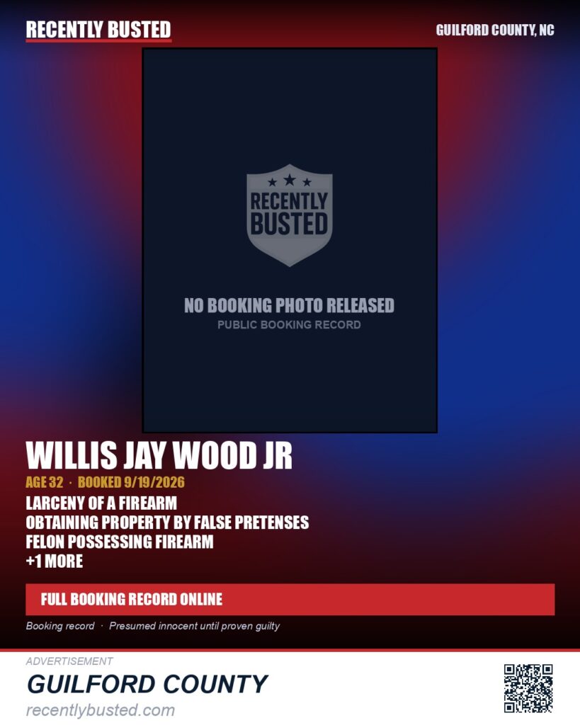 WILLIS JAY WOOD JR — arrest record card, Guilford County, North Carolina