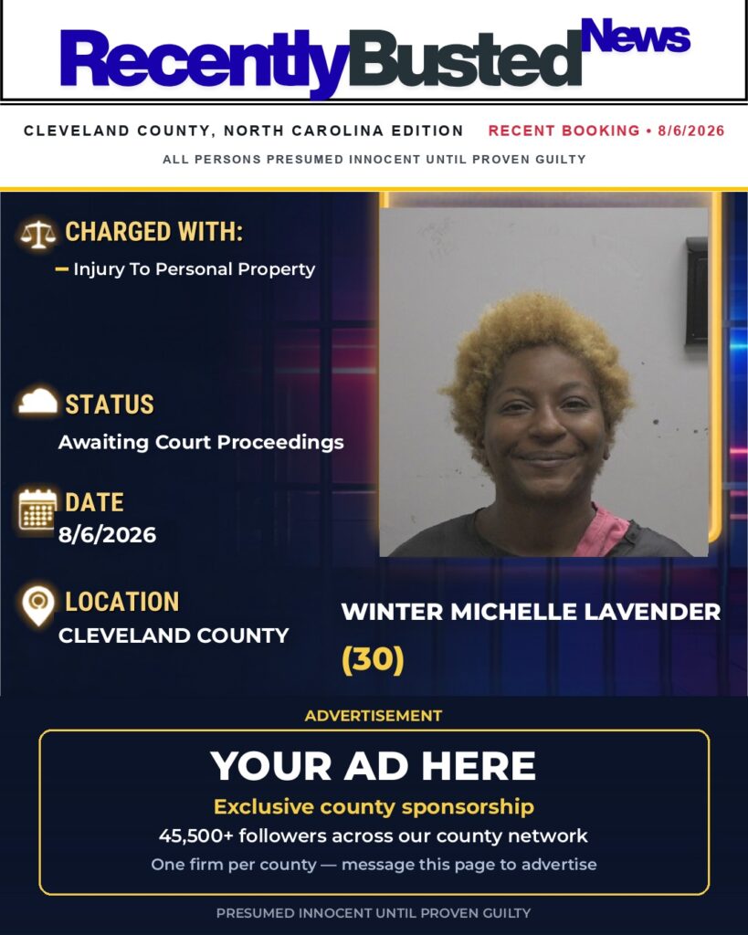 WINTER MICHELLE LAVENDER — arrest record card, Cleveland County