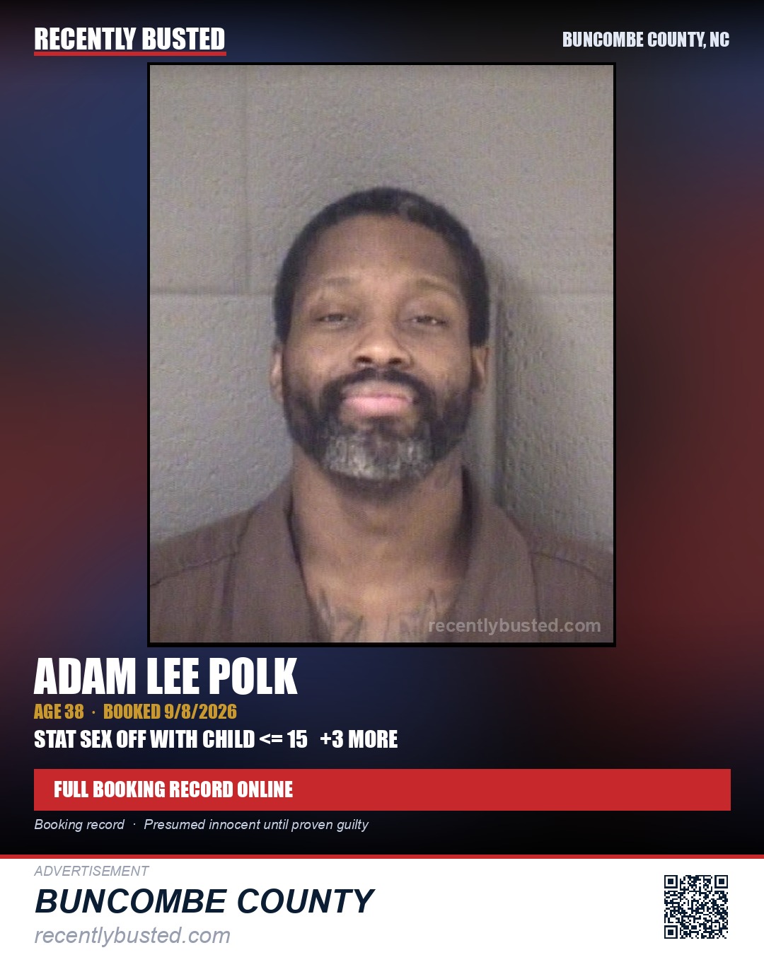 ADAM LEE POLK — arrest record card, Buncombe County, North Carolina
