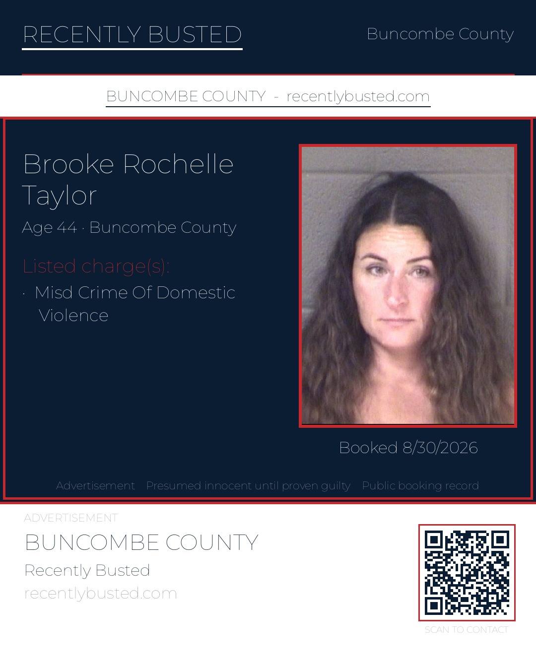 BROOKE ROCHELLE TAYLOR — arrest record card, Buncombe County, North Carolina