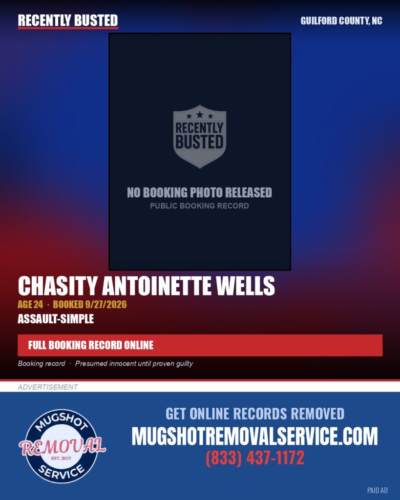 CHASITY ANTOINETTE WELLS — arrest record card, Guilford County, North Carolina