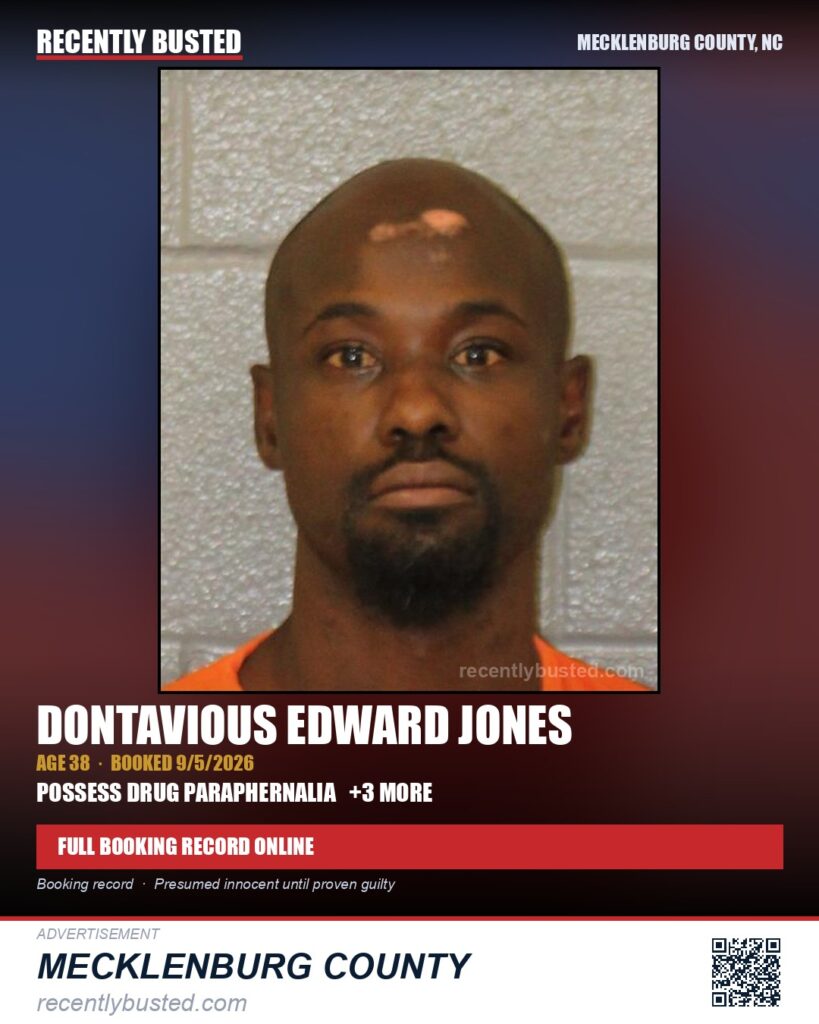 DONTAVIOUS EDWARD JONES — arrest record card, Mecklenburg County, North Carolina