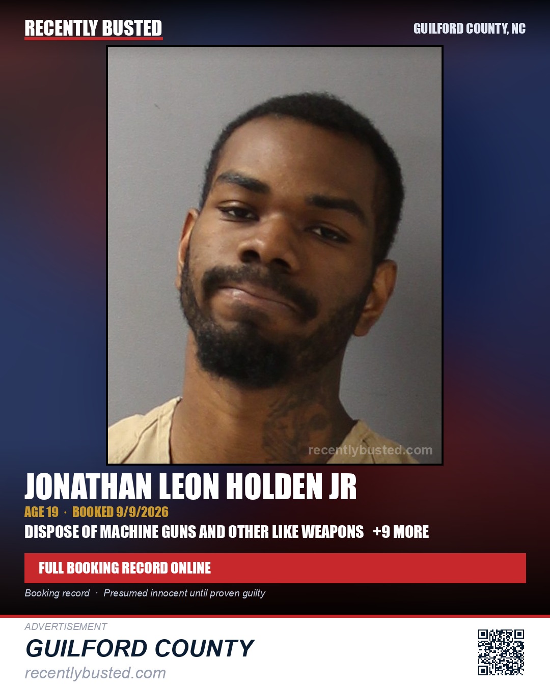 JONATHAN LEON HOLDEN JR — arrest record card, Guilford County, North Carolina