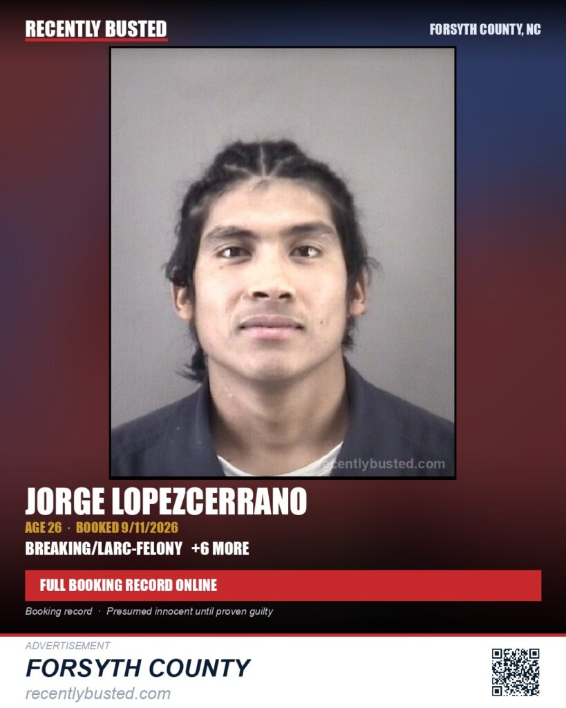 JORGE LOPEZCERRANO — arrest record card, Forsyth County, North Carolina