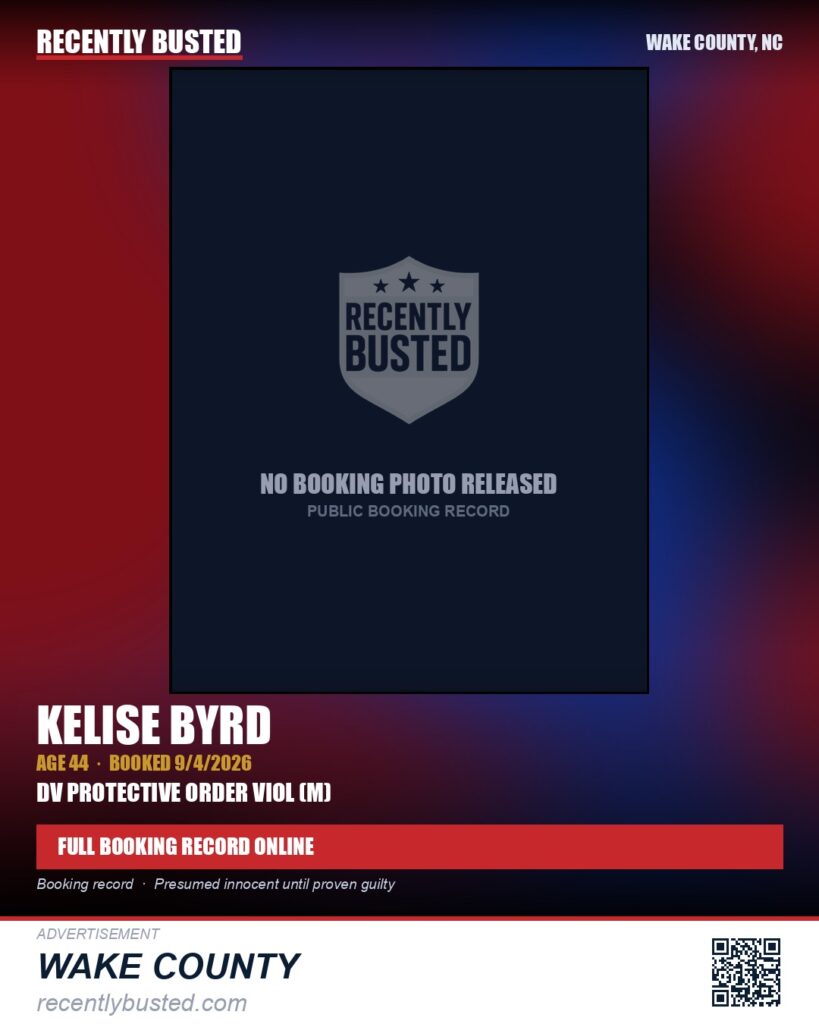 KELISE BYRD — arrest record card, Wake County, North Carolina