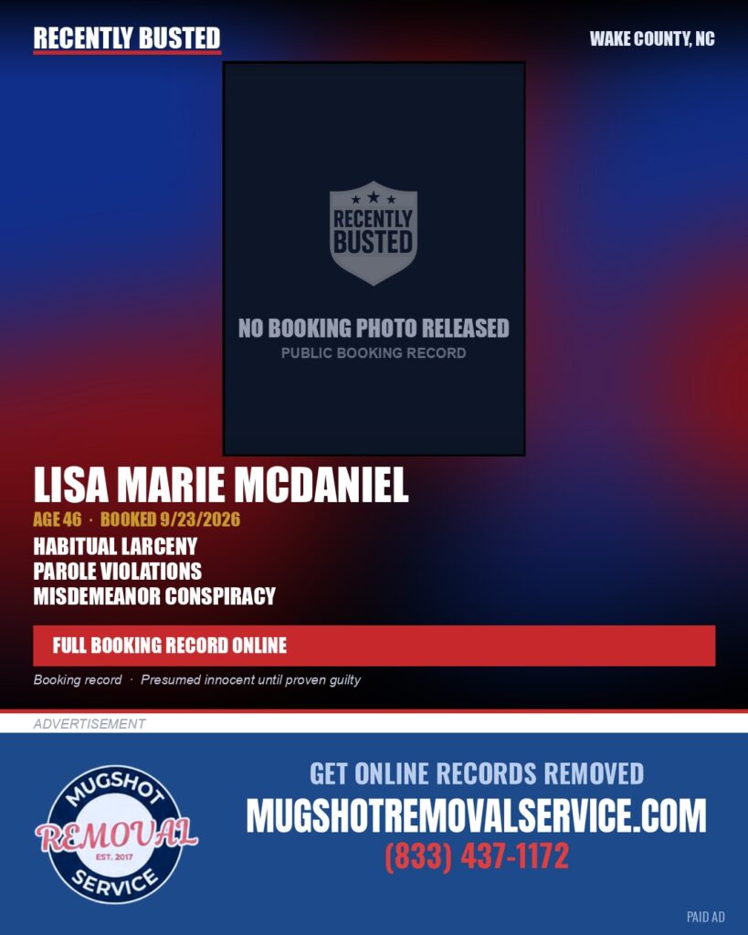 LISA MARIE MCDANIEL — arrest record card, Wake County, North Carolina