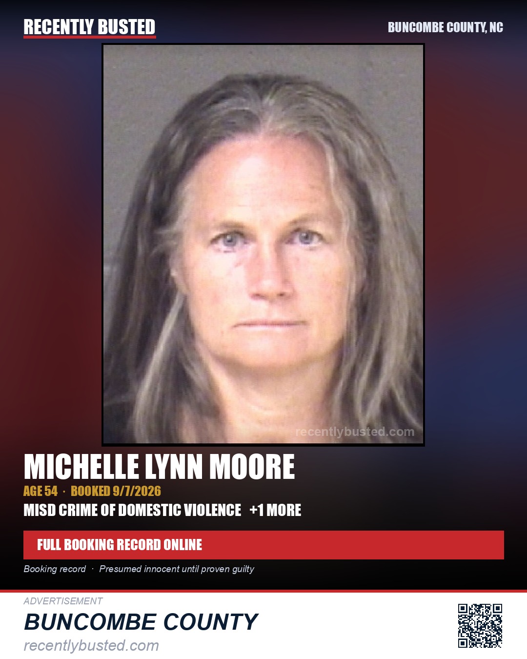 MICHELLE LYNN MOORE — arrest record card, Buncombe County, North Carolina