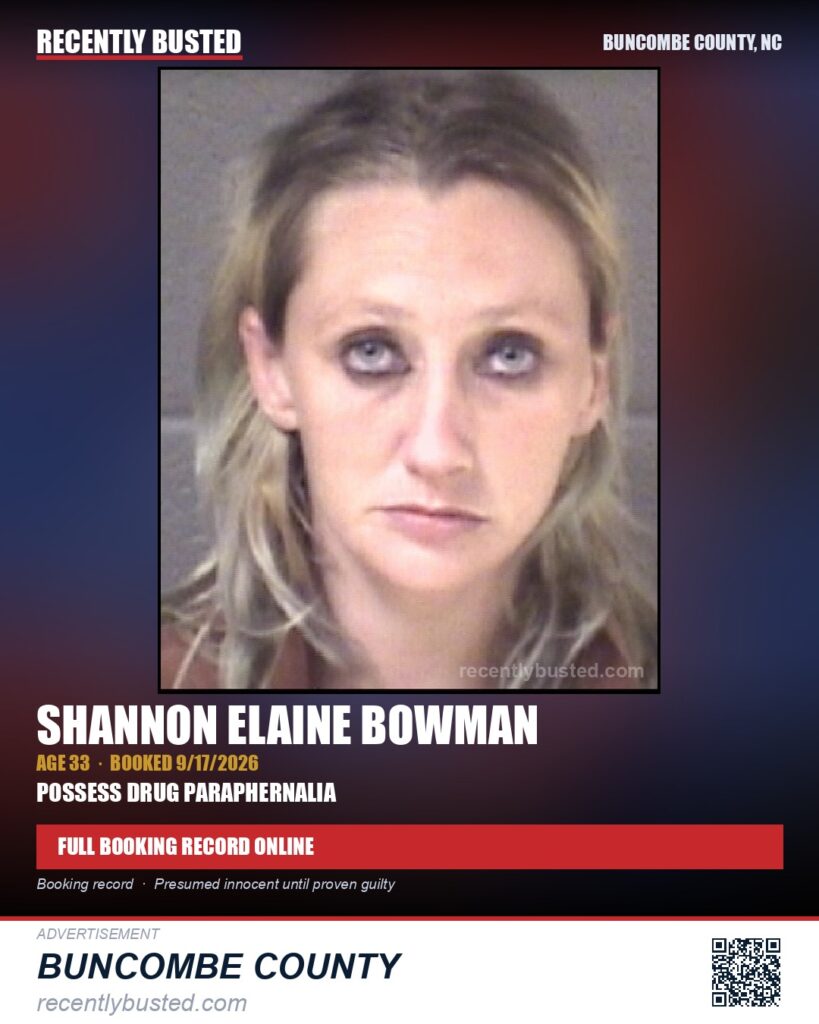 SHANNON ELAINE BOWMAN — arrest record card, Buncombe County, North Carolina