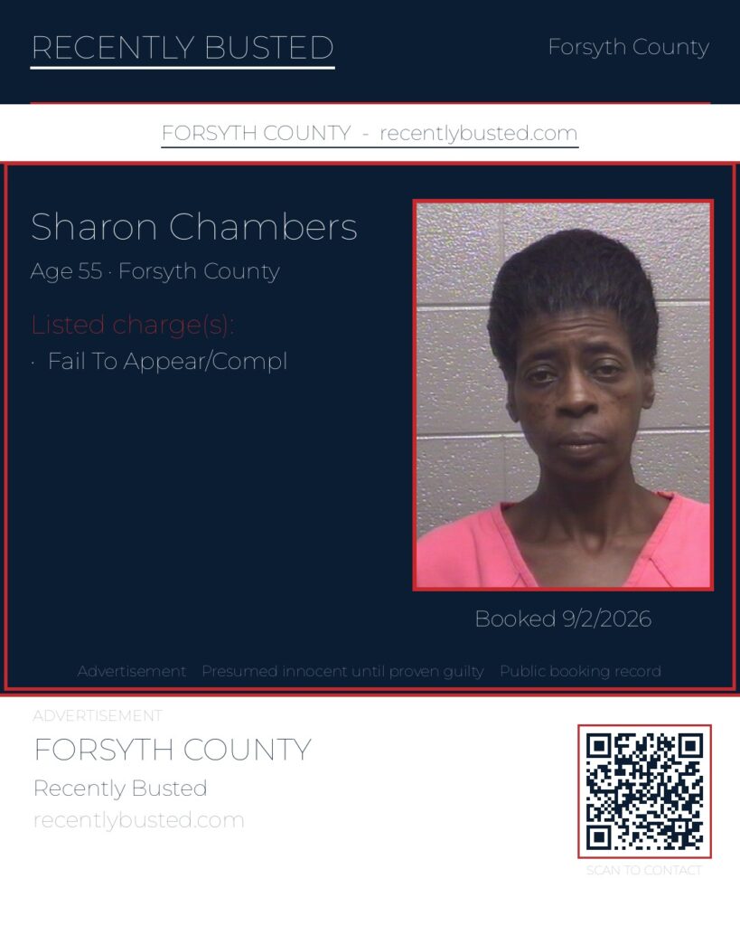 SHARON CHAMBERS — arrest record card, Forsyth County, North Carolina