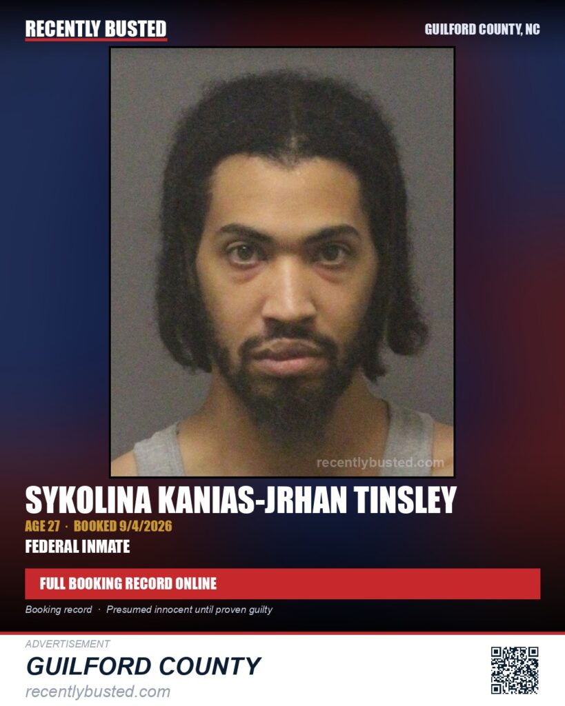 SYKOLINA KANIAS-JRHAN TINSLEY — arrest record card, Guilford County, North Carolina
