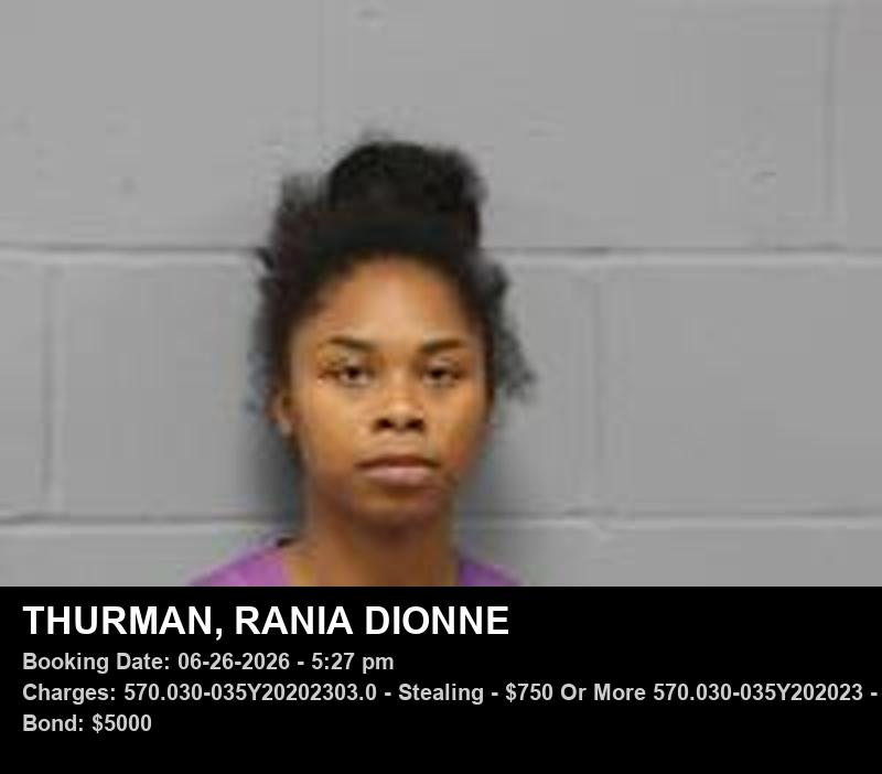 RANIA DIONNE THURMAN — arrest record card, Johnson County, Missouri