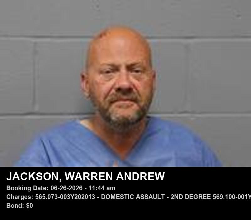 WARREN ANDREW JACKSON — arrest record card, Johnson County, Missouri