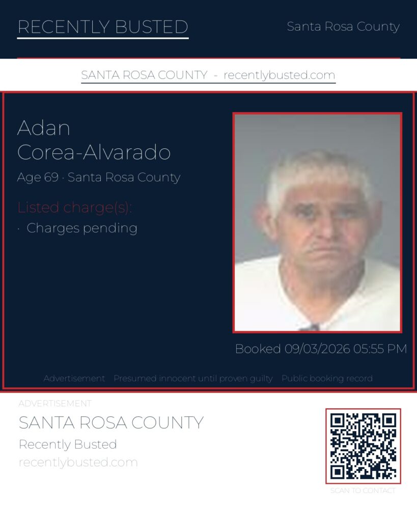 Adan Corea-Alvarado — arrest record card, Recently Busted