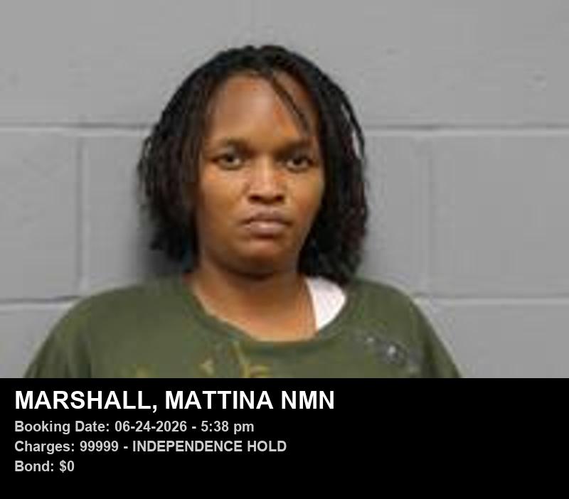 MATTINA NMN MARSHALL — arrest record card, Johnson County, Missouri