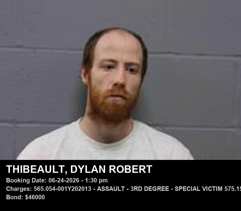 DYLAN ROBERT THIBEAULT — arrest record card, Johnson County, Missouri