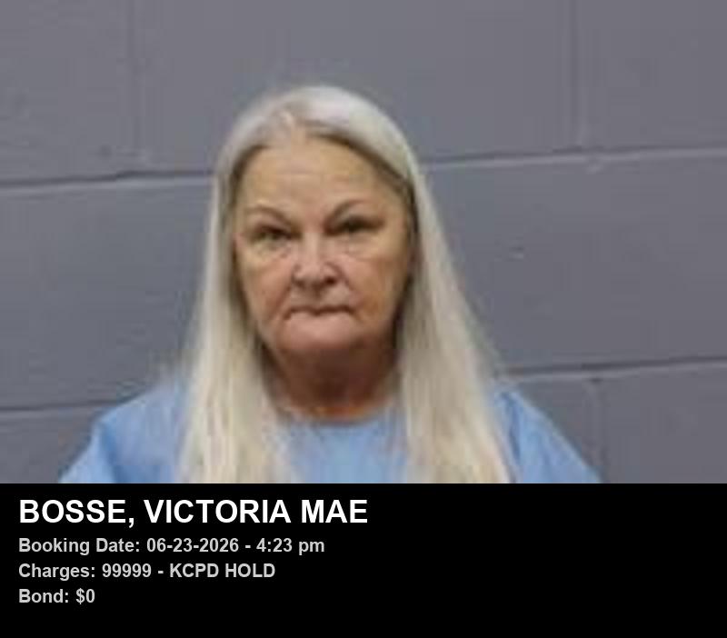 VICTORIA MAE BOSSE — arrest record card, Johnson County, Missouri