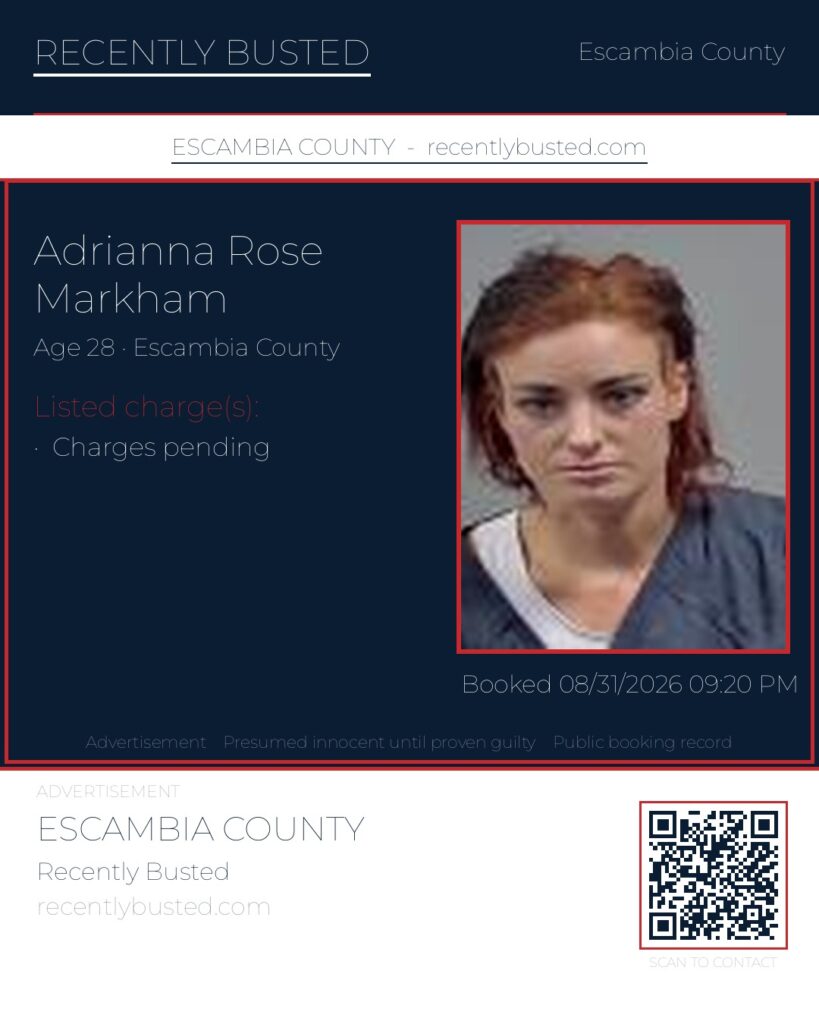Adrianna Rose Markham — arrest record card, Mugshot Hottie