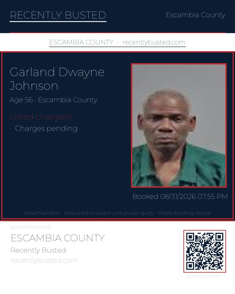 Garland Dwayne Johnson — arrest record card, Florida Crime