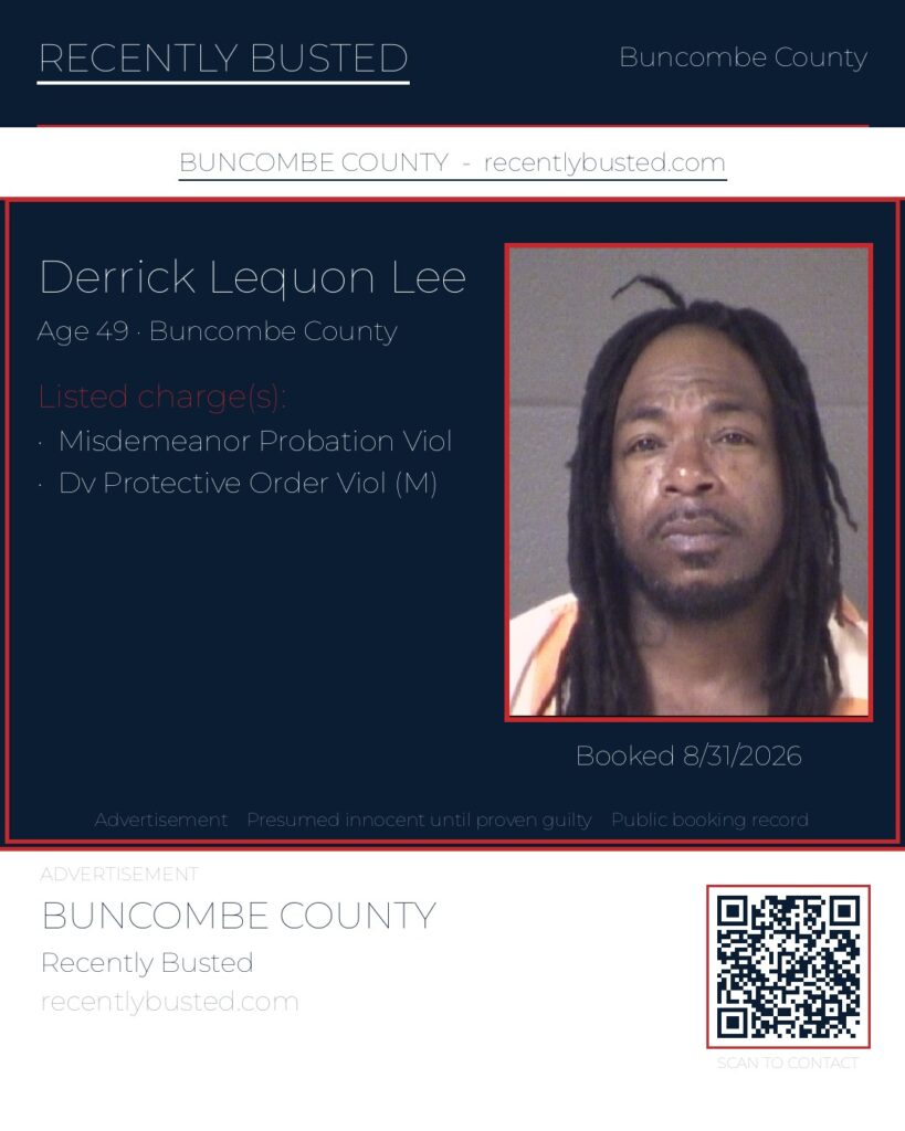DERRICK LEQUON LEE — arrest record card, Buncombe County, North Carolina