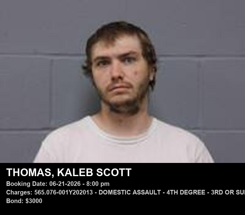 KALEB SCOTT THOMAS — arrest record card, Johnson County, Missouri