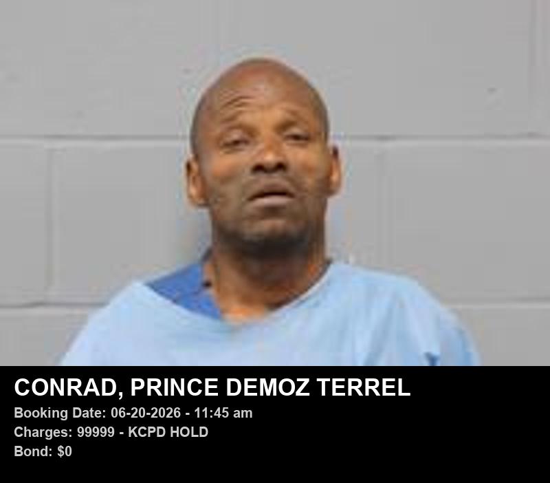 PRINCE DEMOZ TERREL CONRAD — arrest record card, Johnson County, Missouri