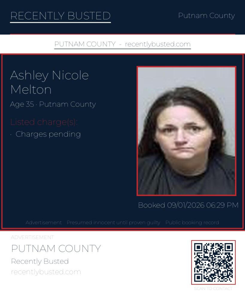 Ashley Nicole Melton — arrest record card, Putnam County, Florida