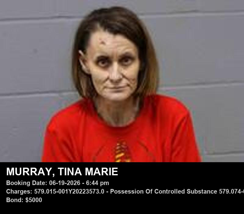 TINA MARIE MURRAY — arrest record card, Johnson County, Missouri