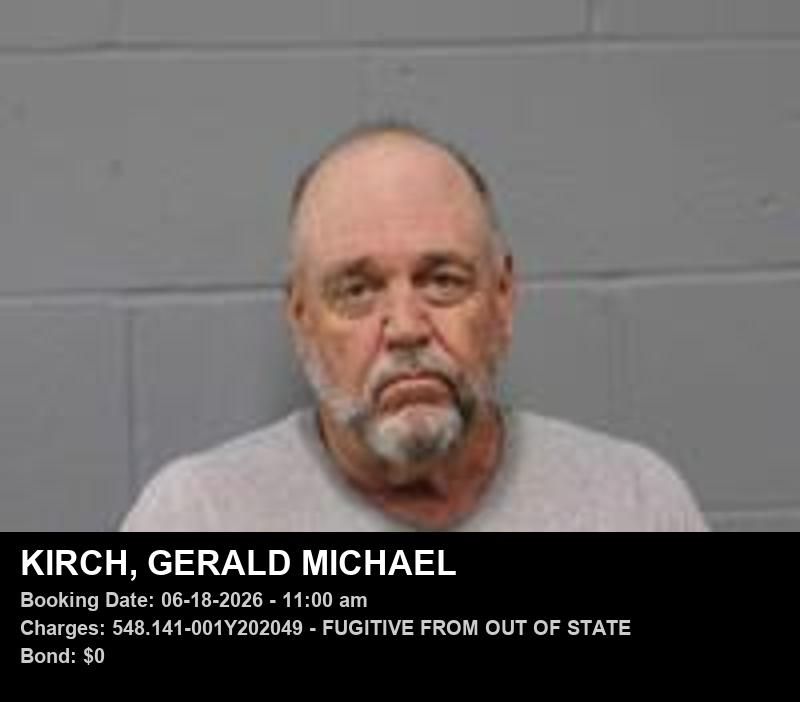 GERALD MICHAEL KIRCH — arrest record card, Johnson County, Missouri
