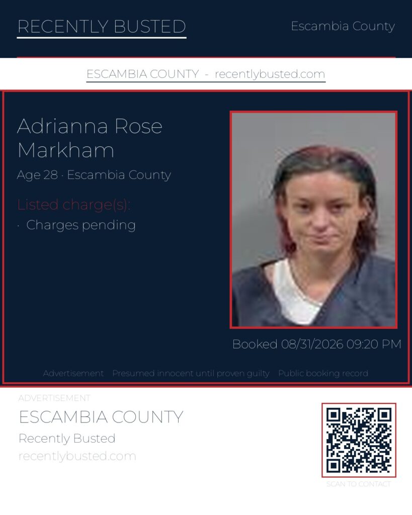 Adrianna Rose Markham — arrest record card, Florida Crime