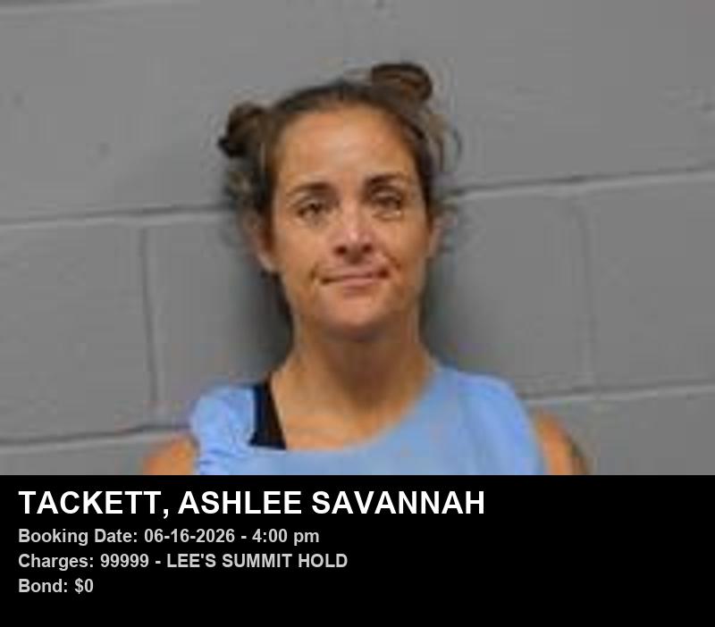 ASHLEE SAVANNAH TACKETT — arrest record card, Johnson County, Missouri