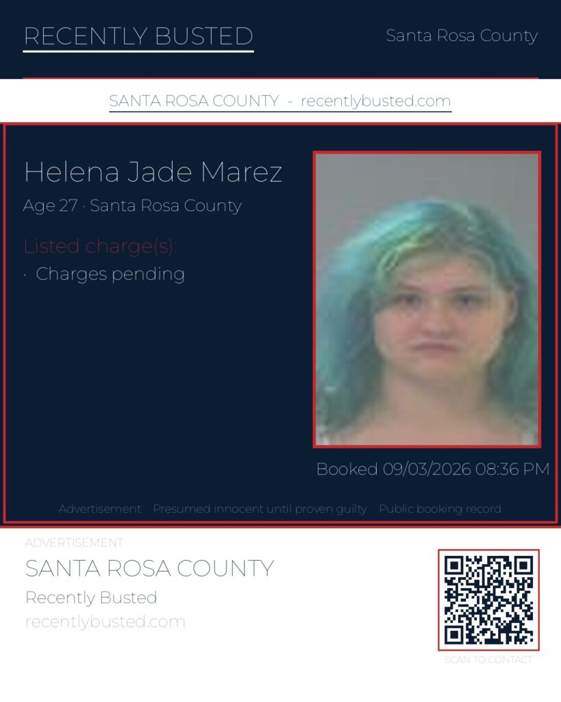 Helena Jade Marez — arrest record card, Mugshot Hottie