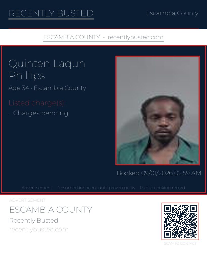 Quinten Laqun Phillips — arrest record card, Florida Crime
