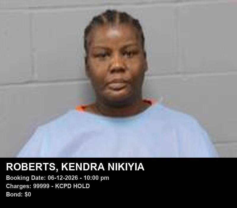 KENDRA NIKIYIA ROBERTS — arrest record card, Johnson County, Missouri