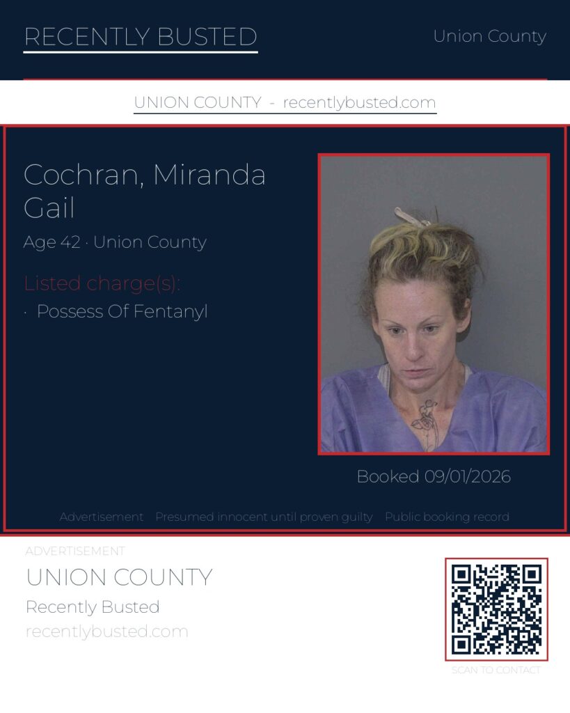 COCHRAN, MIRANDA GAIL — arrest record card, Union County, North Carolina