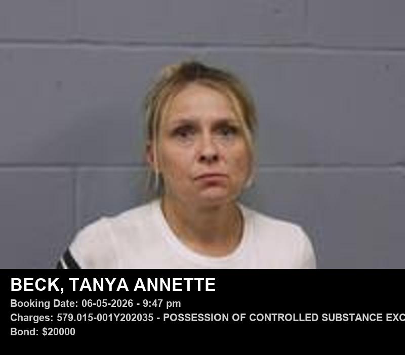 TANYA ANNETTE BECK — arrest record card, Johnson County, Missouri