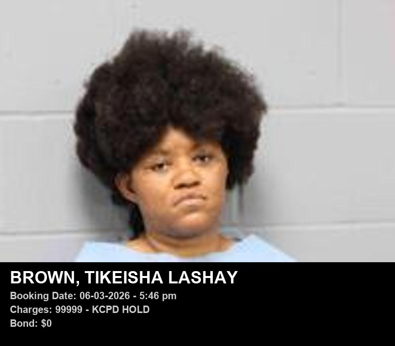 TIKEISHA LASHAY BROWN — arrest record card, Johnson County, Missouri