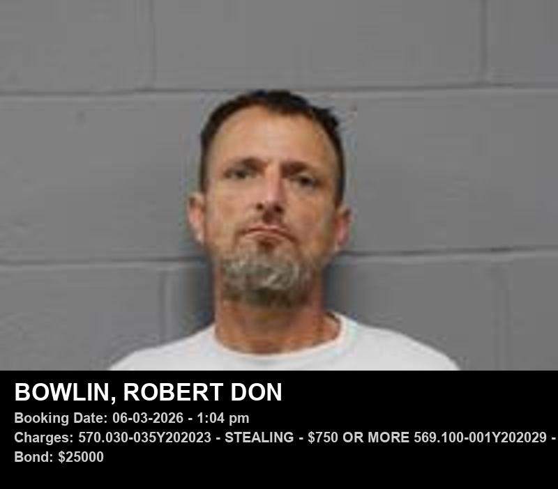 ROBERT DON BOWLIN — arrest record card, Johnson County, Missouri